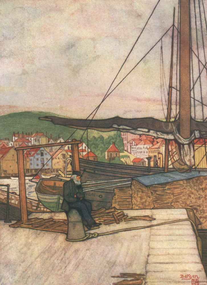 'Bergen' by Nico Jungman. Norway 1905 old antique vintage print picture